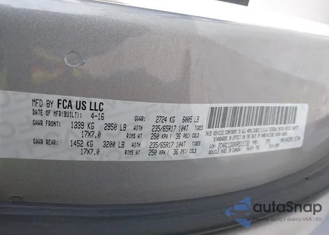 2017 Chrysler Pacifica Touring z USA, uszkodzony, nr VIN 2C4RC1DGXHR511132